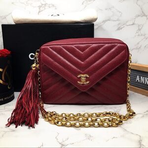 Sold Chanel Chevron Caviar Leather Tassel Vintage Bijoux Chain Camera Bag